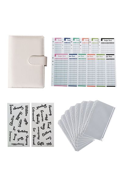 Choice white A6 Budget Binders Planner 6 Hole 8 Zipper Envelopes 2 Stickers in One  NoteBook Wallet  For Sa