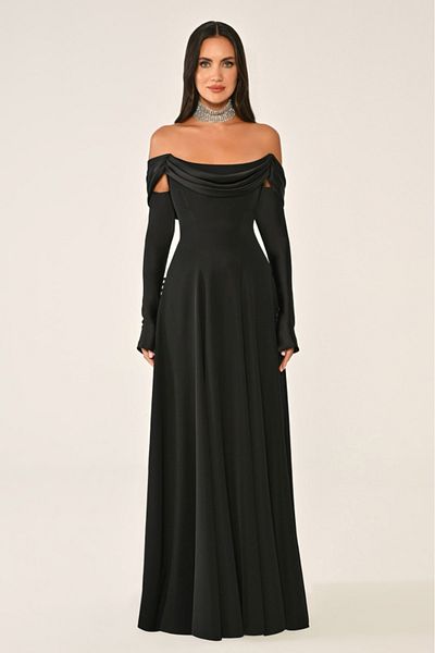 ALFABETA Degaje Long Stylish Evening Dress with Closh Cut Sleeve Insignia