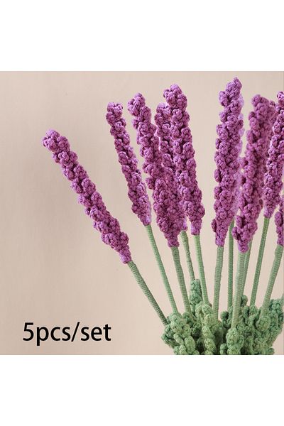 Choice 1 5pc Handmade Woven Lavender Diy Crochet Knitting Flowers Arrangement Fake Plant Finished Bouquet .