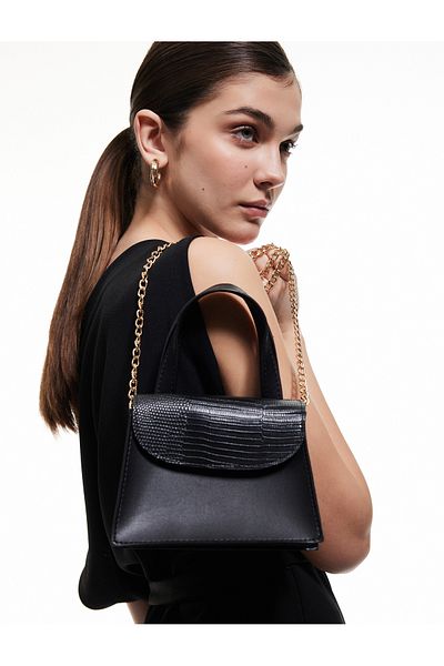 Koton Faux Leather Croco Detailed Handle Chain Strap Crossbody Bag