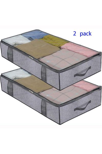 Choice 2 pcs Under the bed quilt storage bag with cover can be folded, can be used for bedding clothes toys