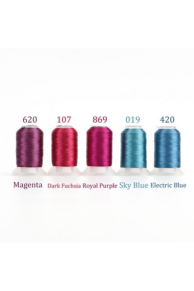 Choice 5 Fuchsia and Blues 4/5 Brother Colors Set Premium Polyester Embroidery Thread 500 Meters Each Spool