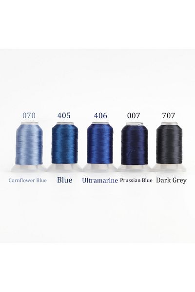 Choice 5 Blue Colors 4/5 Brother Colors Set Premium Polyester Embroidery Thread 500 Meters Each Spool For B
