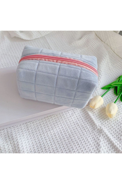 Choice Blue Cute Plush Makeup Bag for Women Portable Travel Small Cosmetic Ba...