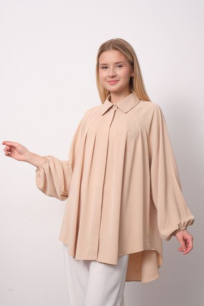 PERA MODA Κομψό γυναικείο πουκάμισο με μακρύ πλισέ μανίκι με μπαλόνι