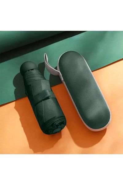 Choice Dark green Capsule Umbrella Portable Mini Sunshade Sunscreen Rain Umbrella Black Rubber Alloy Handle