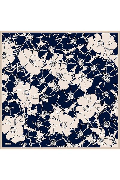Armine Μεταξωτό φουλάρι 2025 Καλοκαίρι - 9344-40 Navy Blue Cream Sura