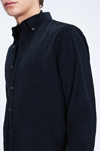 Hatemoğlu Siyah Slim Fit 100% Pamuklu Düğmeli Yaka Uzun Kollu Klasik Gömlek