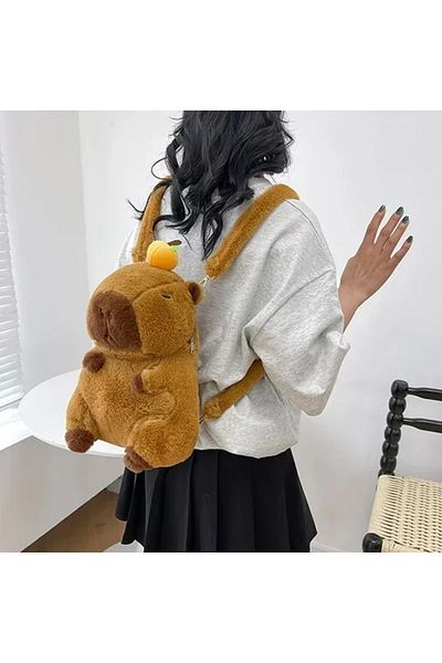 Choice Red Student School Bag Capibala Plush Capybara Bag Casual All-match Fur Bag Large Capacity Backpack