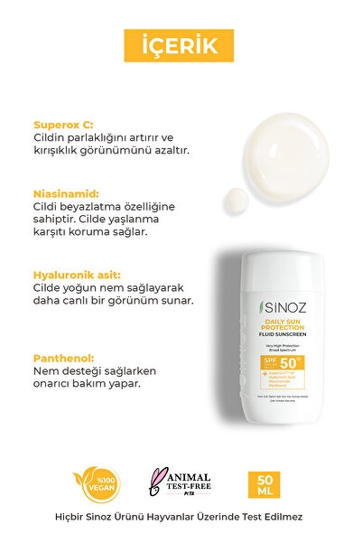 SİNOZ SPF 50 Denní krém na opalování na obličej - Hybridní složení s opalovacími filtry nové generace 50 ml