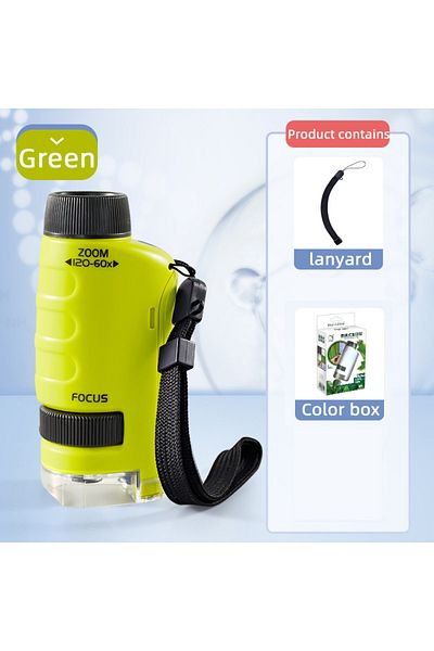 Choice1 yellow Kid Science Experiment Pocket Microscope Toy Kit 60-120x Educational Mini Handheld Microscope
