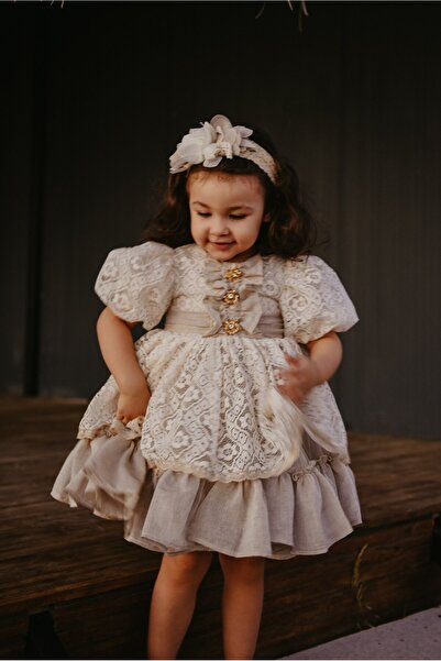 Mialora Dantel İşlemeli Prenses Model Kabarık Kız Çocuk Elbisesi_M2405