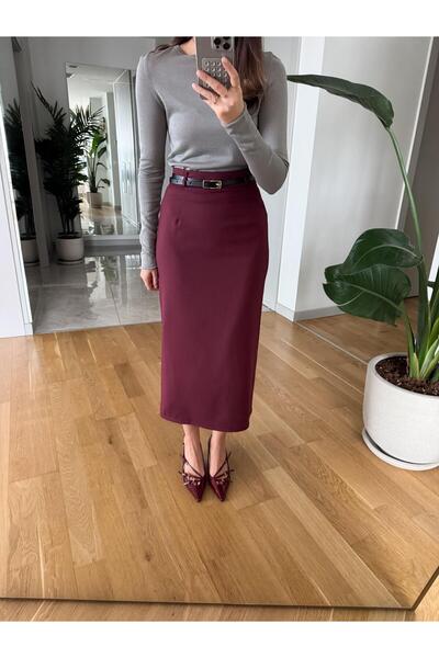My Blog Бордова спідниця-олівець з поясом 1232