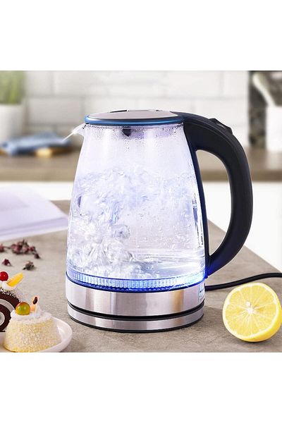 Generic غلاية كهربائية زجاجية لاسلكية سعة 1.8 لتر مع إضاءة LED ووظيفة الإغلاق التلقائي بقوة 1500 وات