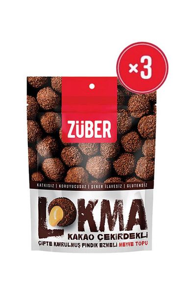 Züber Lokma Cocoa Bean Coated Nut Butter Fruit Ball 96 Gr X3 Pieces