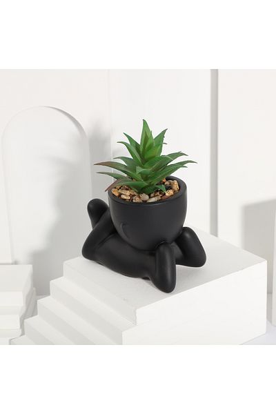 Choice FX23110306C XIYA FLOWER Artificial Aloe Potted Plant Black Miniature Character Pot Fake Potted Plant