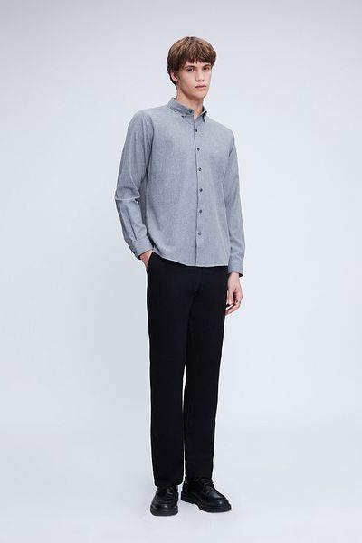 Hatemoğlu Γκρι Slim Fit Μακρυμάνικο Πουκάμισο Φανελένιο γιακά με Κουμπιά