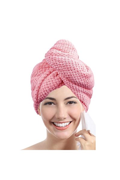 Choice Pink Solid color hair towel Textured dry hair cap 9.8 "X 25.5" absorbent hair towel wrap for button-