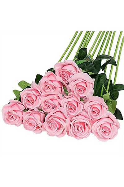 Choice Pink 12pcs Realistic Artificial Rose Bouquet For Weddings, Birthdays, And More For Floral Arrangeme