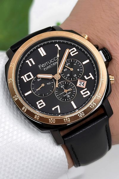 Ferrucci Men's Wristwatch - Leather Cord 3 Atm - Black Rosa Zmfer167