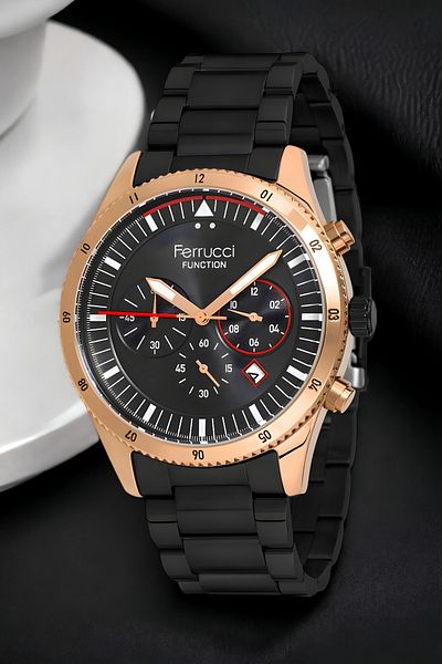 Ferrucci Men's Wristwatch - Black-Rose Color, Fc.13907tm.02 Function, Zmfer150 Bracelet