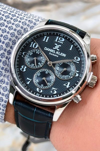 Daniel Klein Premium Exclusive 3Atm Navy Blue Leather Cord Men's Wristwatch Bracelet Zmdk1164