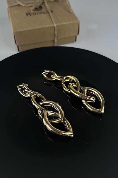 Allmisse Gold İç İçe Geçmeli Elips Model Sallantılı Çelik Küpe