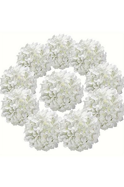 Choice White 10pcs Silk Hydrangea Heads Artificial Flowers Heads With Stems For Home Wedding Decor