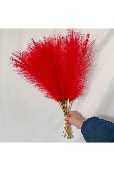 Choice 10pcs red 55CM 10PCS Fluffy Pampas Grass Boho Decor Flower Fake Plant Reed Simulated Wedding Party H