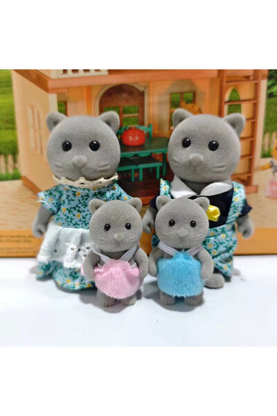 Choice بيت الدمى لعائلة القطط الرمادية بمقياس 1:12 محاكاة عائلة الغابة دمية ح...