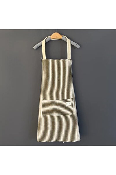 Choice مريلة مطبخ مخططة من الكتان باللون البني بدون أكمام ورقبة معلقة ومرونة قابلة للتعديل