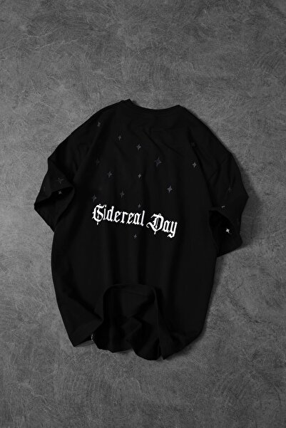 Slatra Чоловіча чорна вишита футболка з вишивкою Sidereal Day в стилі оверсайз