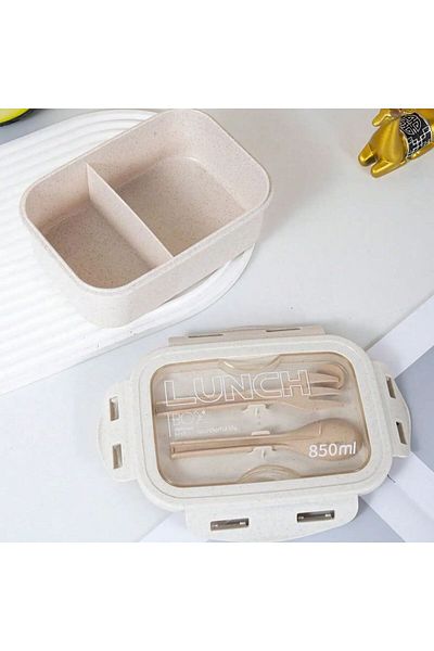 Choice Beige 1pc lunch box, lunch box, office worker's day solid color square shaped, sealed with tableware