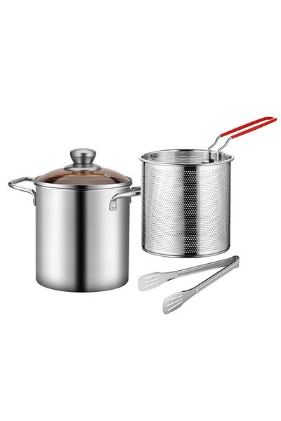 Choice 3PCS Set Deep Fryer Pot 304 Stainless Steel Fry Pot with Basket and Lid Food Grade Deep Fryer Multif