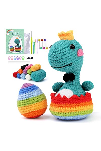 Choice زينة دمى على شكل ديناصور فينري ملونة مصنوعة يدويًا من الصوف المحبوك با...