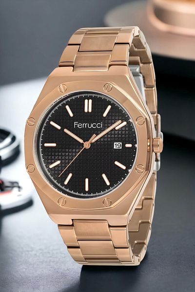 Ferrucci Men's Rose Color Steel Band Wrist Watch - Zmfer144