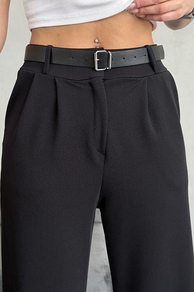 moda armanc Women's Belted Lycra Black Palazzo Pant