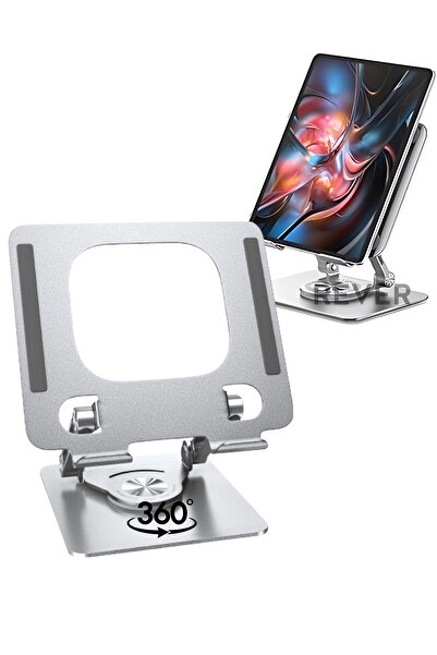 Rever Tablet Standı 360° Dönen Metal Masaüstü Açılı Katlanabilir Tablet Tutuc...
