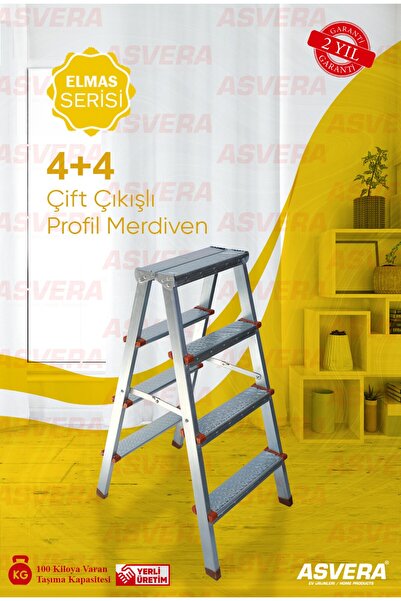 ASVERA Elmas Serisi – 4+4 Basamaklı Çift Çıkışlı Galvanizli Profil Merdiven | Ev, Bahçe, İş Yeri İçin