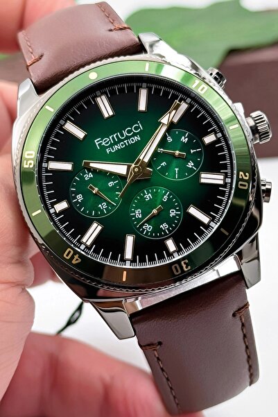 Ferrucci Brown Leather Cord, Function Men's Wrist Watch+Wristband Zmfer159