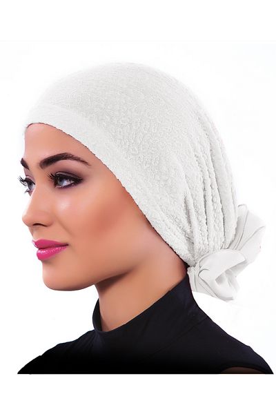 fidan bone Μπροκάρ τούλι Cream Ready Turban Hijab Bonnet