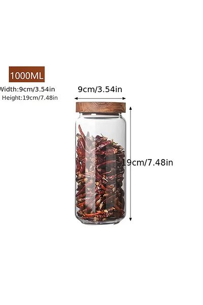 Choice 1000ml 1 Pc Small Glass Storage Jars With Airtight Lids, Coffee Container With Wooden Lid, Glass Pan
