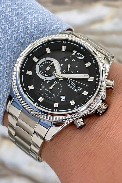 Ferrucci men's Wristwatch - Silver-black, Steel Cord and Case, 3 ATM Bracelet Zmfer117