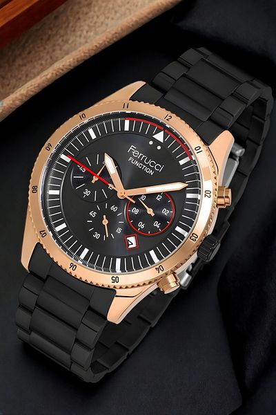 Ferrucci Men's Wristwatch - Black-Rose Color, Fc.13907tm.02 Function, Zmfer150 Bracelet