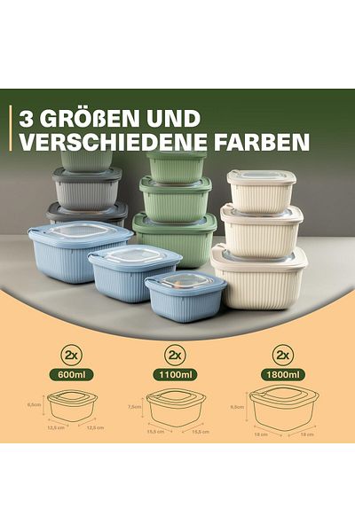 Viwares Frischhaltedosen im 6er Set mit transparentem Ventildeckel 3 Größen (600ml/1100ml/1800ml)