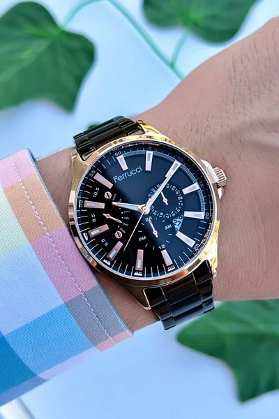 Ferrucci Men's Wristwatch with Calendar Active Hematite Bracelet Gift