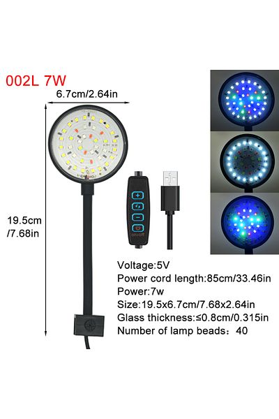 Choice مصباح LED 002L USB لحوض السمك، ديكور حوض السمك، نباتات مائية، أوضاع متعددة، إضاءة قابلة للتعتيم