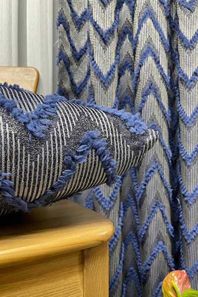 Cortibo Verona Patterned Throw Pillow Cover Navy Blue