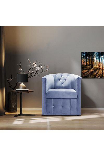 Homelux Ozy Shell Armchair with Buttons, 60X75X80 cm, Velvet, Grey, Pale