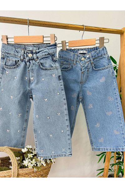 cacakids Heart Stone Embroidered Girl's Jeans